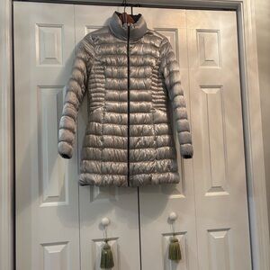Reversible Laundry By Shelli Segal Shiny Silver Puffer Coat